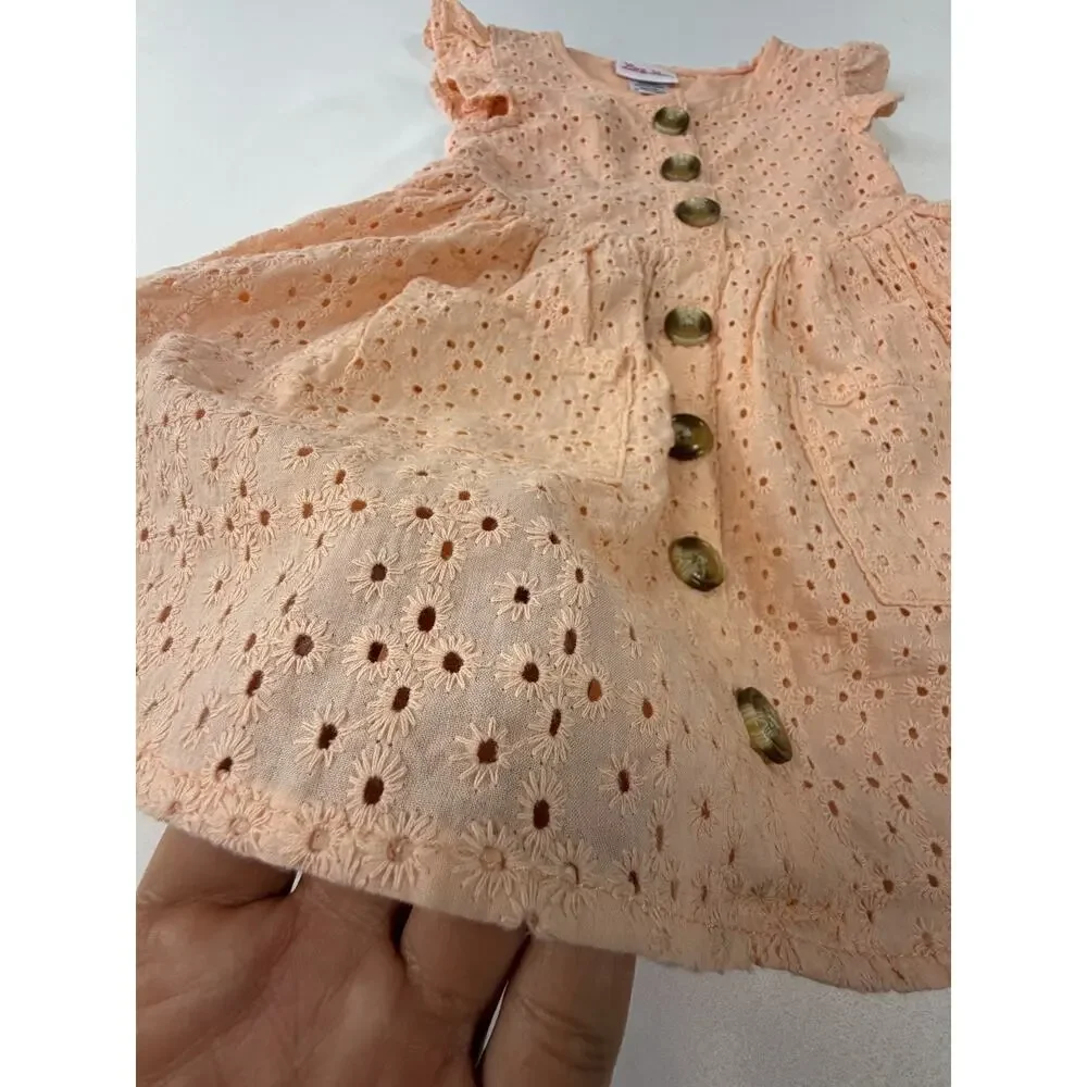 Little Lass Eyelet Embroidered Dress Toddler Girls Tropical Peach Cap Sleeve 2T